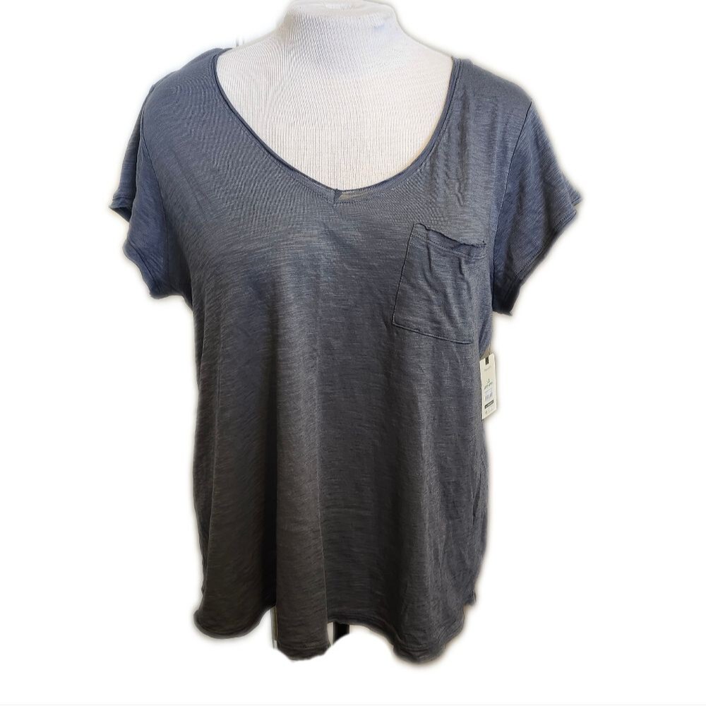 Terra & Sky NWT Blue Gray Short Sleeve V-neck Pocket Tee T-shirt, 16W-18W